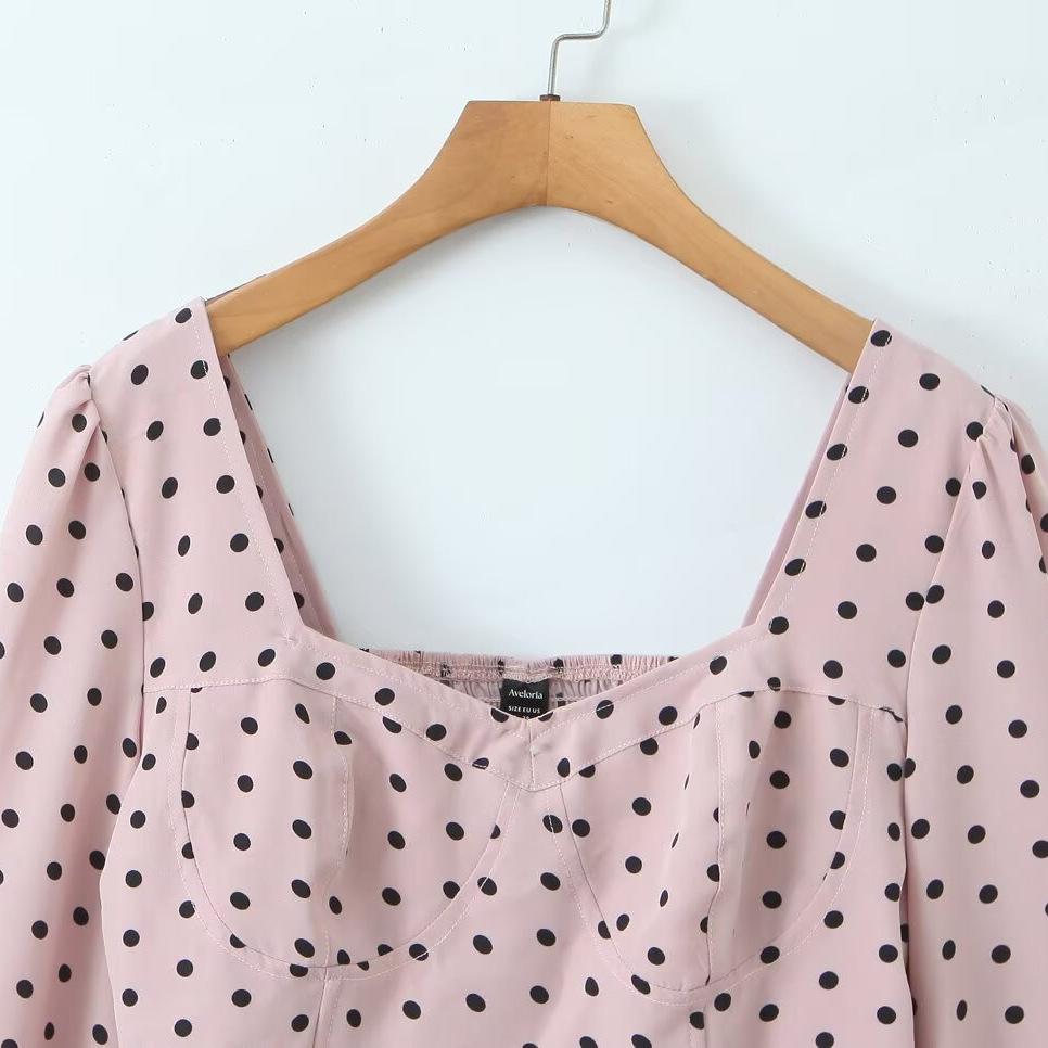 European and American style, new women's fashion, fashionable style, puff sleeve square neck fishbone mini top