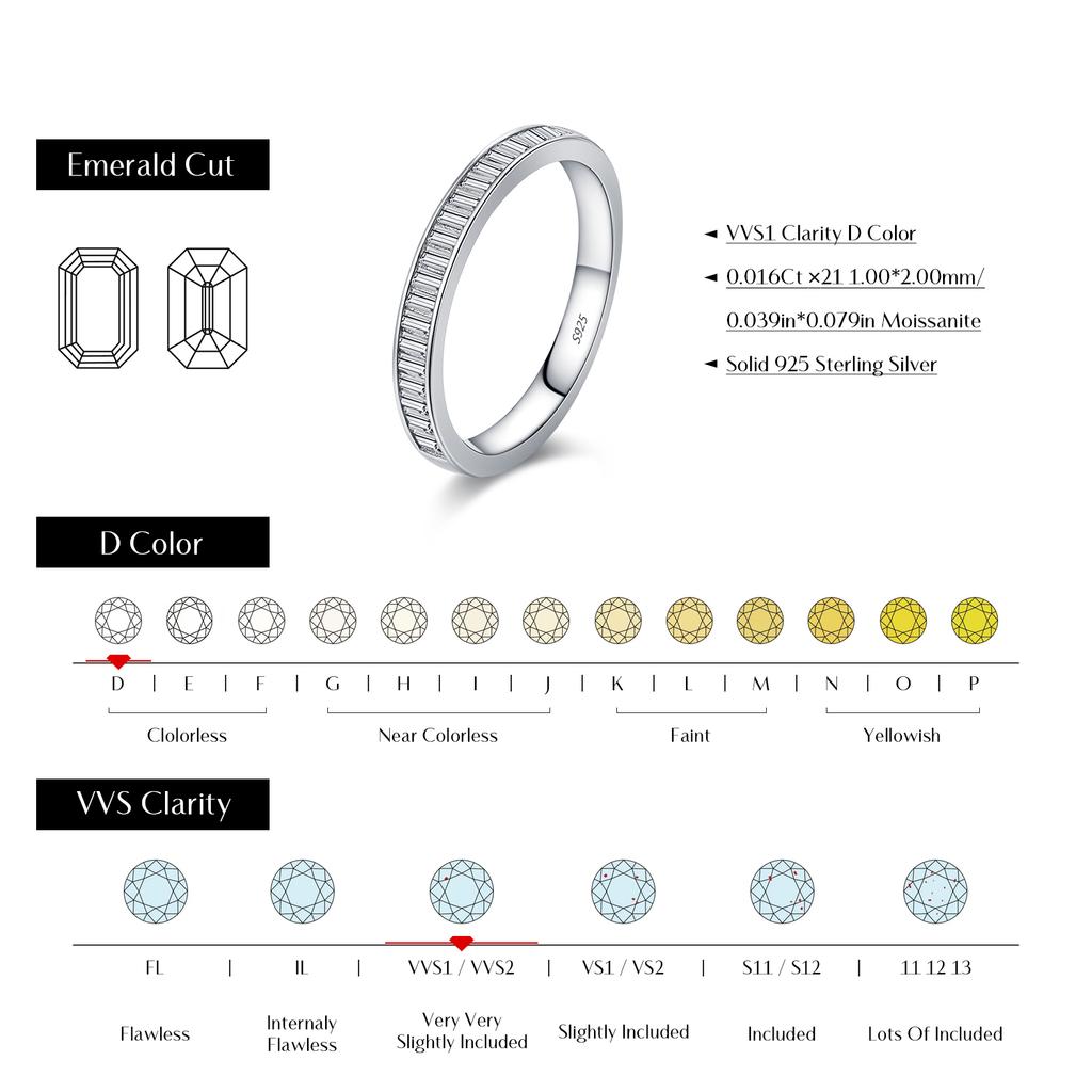 Dazzling D Color Rectangle Moissanite Stackable Rings 925 Sterling Silver Eternity Band Rings For Women Fine Jewelry