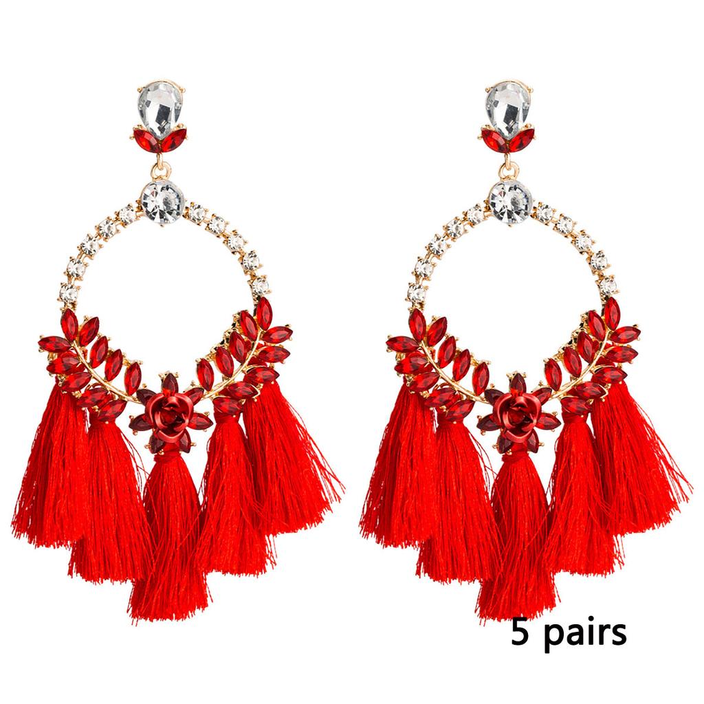 Women's Earring Exaggerated Flowers with Diamonds Tassel Acrylic Earrings Bohemian Temperament Female Earrings