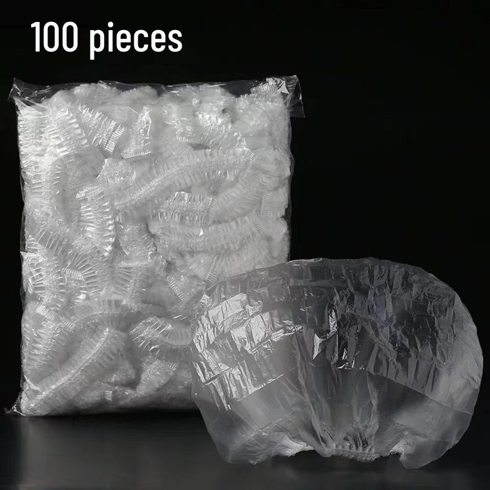 Waterproof Disposable Shower Caps - 100 Pack | Anti-Oil Fume, Long Hair Bath & Kitchen Head Covers