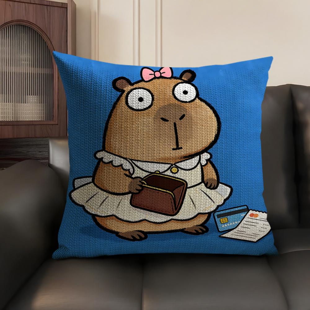 Cute Kicapara Cartoon Cushion Cover Natural Linen Organic Fabric Double-Sided Printing Sofa Home Decor Gift Pillow Case