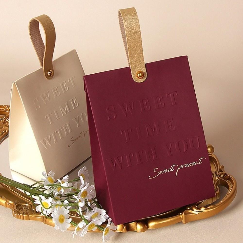 10pcs Kraft Paper Party Favor Bag Leather Handle Wedding Candy Bag Wedding Gift Box  Party Supplies