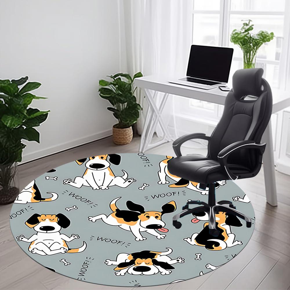 1PC Dogs Woof Office Round Area Rug, Mat Suitable For Office, Under Office Chairs Bedroom Living Room Home Decor, Room Deco