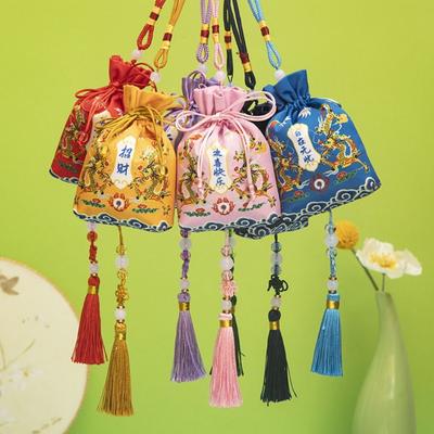 Printing Bundle Pocket Chinese Style Sachet Hanging Tassel Small Pouch Antique Car Pendant  Ladies