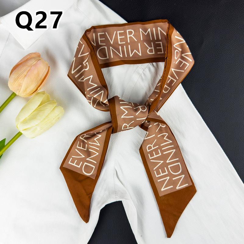 New Long Versatile Silk Scarf Tied Hair Band Bow Letter Floral Streamer Tied Bag Gift Small Silk Scarf
