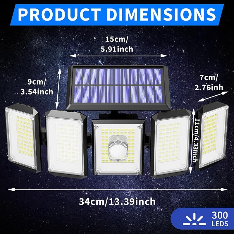 Solar Lights for Outdoor Use with Motion Sensor, 300 LEDs Super Bright with Remote, 3 Modes IP65 Waterproof for Garden