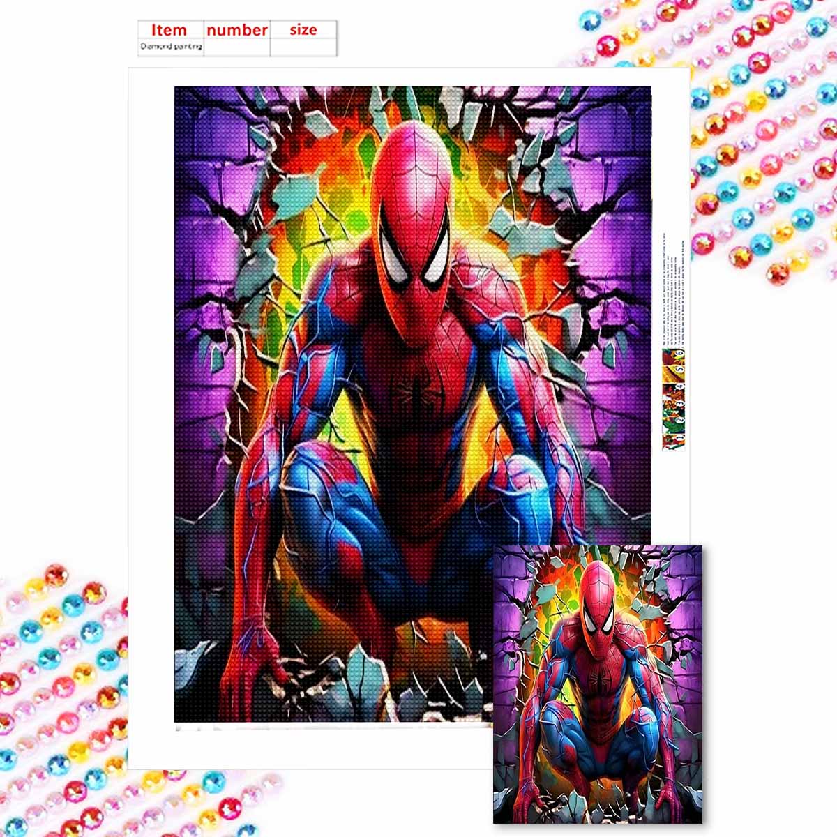 

Full Round Diamond Painting Spider-man Breaking Through The Wall Art Rhinestone Picture Mosaic DIY 5D Cross Stitch Embroidery Home Decoration Round 30x40cm