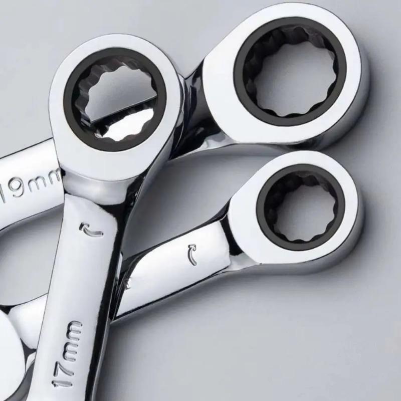 6/8/10/12/15mm CR-V Steel Stubby Ratcheting Combination Wrench Dual-use Reversible Spanner Mini Plum Blossom Hand Spanner