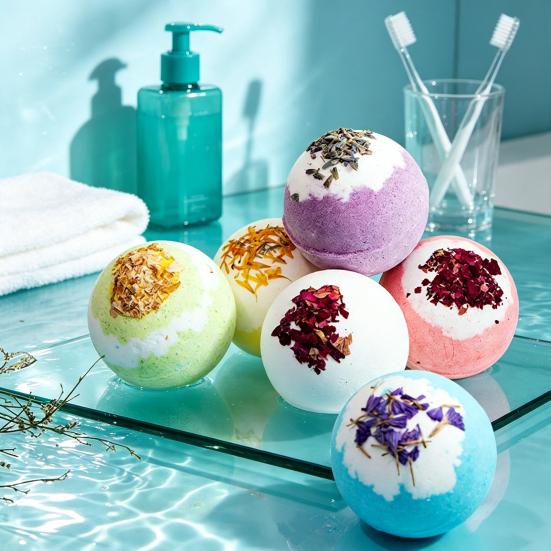Soothing Bath Bombs 100G Dry Flowers Bombs, Lavender Rose Calendula Essential Natural Ingredients Oils Fizzies Ball, Relaxation Spa Skin Moisturizing