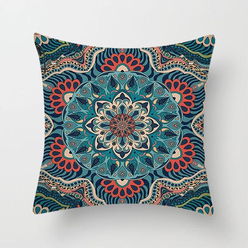 Stitching Colorful Mandala Print Pillow Case Bedroom Sofa Cushion Peach Skin Cushion Cover Home