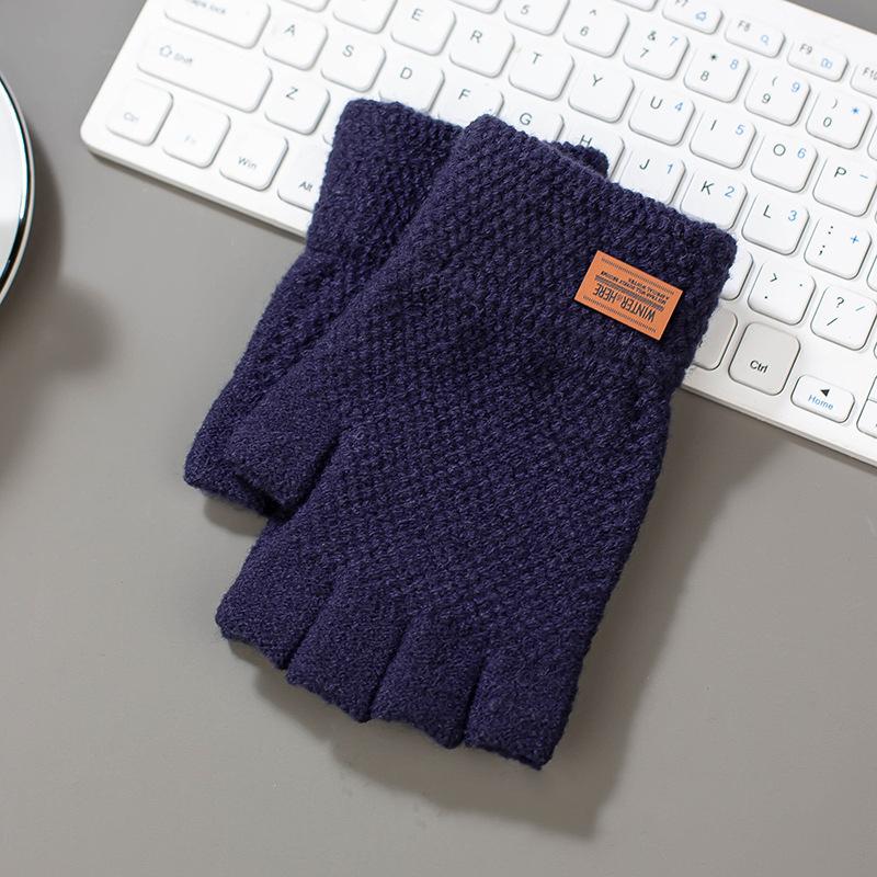 

WTEMPO 1 пара зимних однотонных перчаток без пальцев унисекс, осенне-зимние вязаные теплые холодостойкие ветрозащитные велосипедные перчатки 2 pairs темно-синий