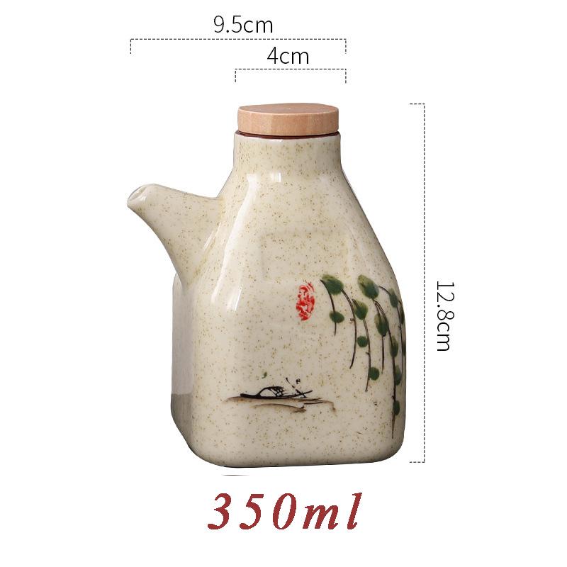 Ceramic Sauce Pot Japanese Style Vinegar Dispenser Soy Sauce Seasoning Tool Cooking Olive Oil Pouring Bottle with Leakproof Lid
