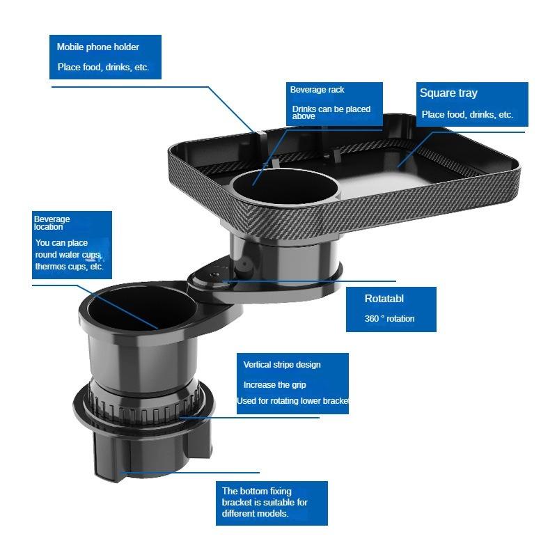 CARFU Fahrzeugmontiertes Tablett, Getränkehalter, drehbar, einer in zwei Teile geteilt, Getränkehalter, Handyhalter, Fahrzeugmontiertes Getränkehaltertablett