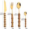 24Pcs Cutlery Sets Stainless Steel Dinnerware Natural Bamboo Handle Tableware Includes Forks Spoons Knives Kitchen Flatware