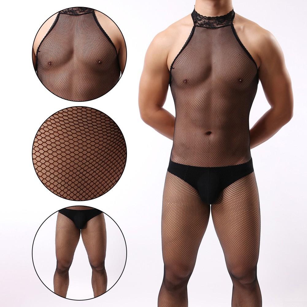 Bodystocking Fishnet Men Sexy Bodysuit Lingerie Mens Mesh