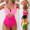 Women Color Block One Piece Swimsuit Quick Dry Slimming Tummy Coverage Bathing Suit