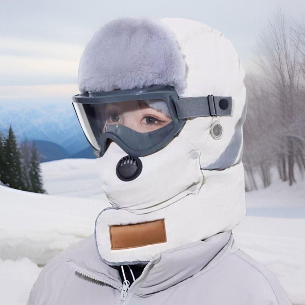 Russian Ushanka Winter Plush Hats with Goggles Cycling Windproof Cap Pilot Hat Lei Feng Hat  Sports