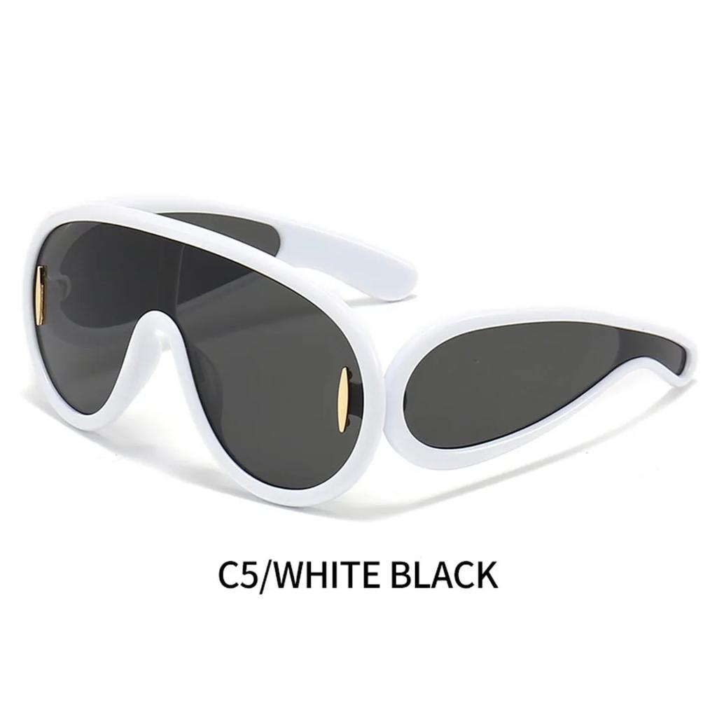 New Luxury  Wave Mask Sunglasses Women Fashion One Piece Sun Glasses For Men Oversized Oval Trending Sunglasses