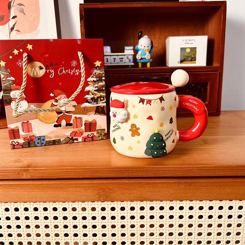 Magnetic Christmas mug high value cute ceramic cup couple with lid spoon office coffee cup couple water