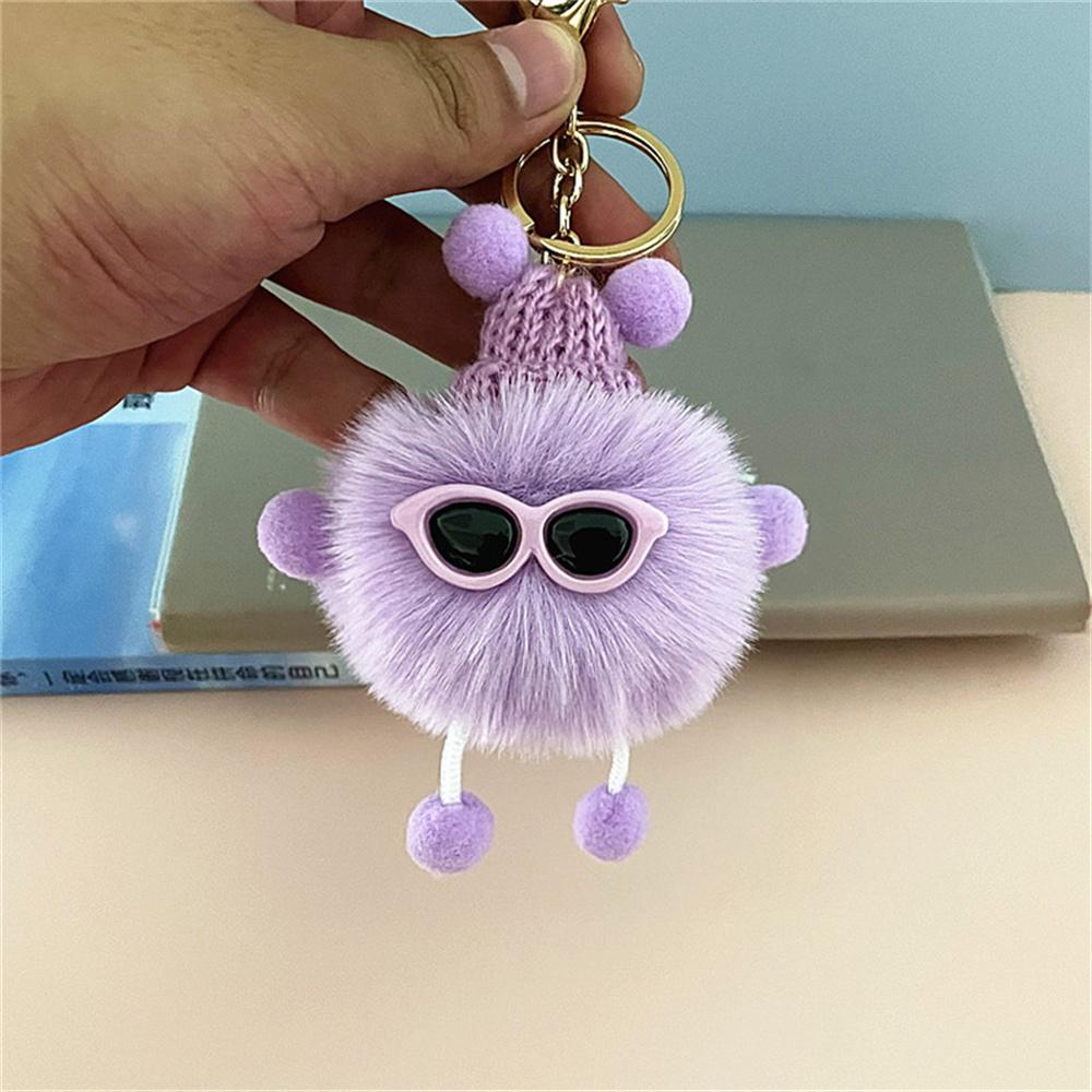 1pc Fashion Cute Mini Ice Cream Key Ring With Tassel Student Fluffy Pom Pom Velvet Plush Keychain For Girls Bag Decoration Gift