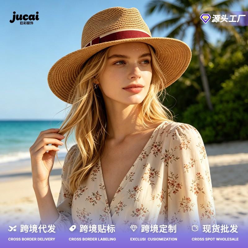 Fashion Jazz Hat Panama Straw Sun Protection Beach Vacation Outdoor