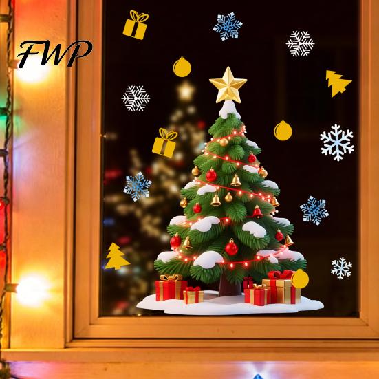 Removable Glass Stickers Christmas Window Cling, Santa Climbing Rope Sticker, Static Cling Pattern PVC Tree Decal for Doors Windows Holiday Home Decor