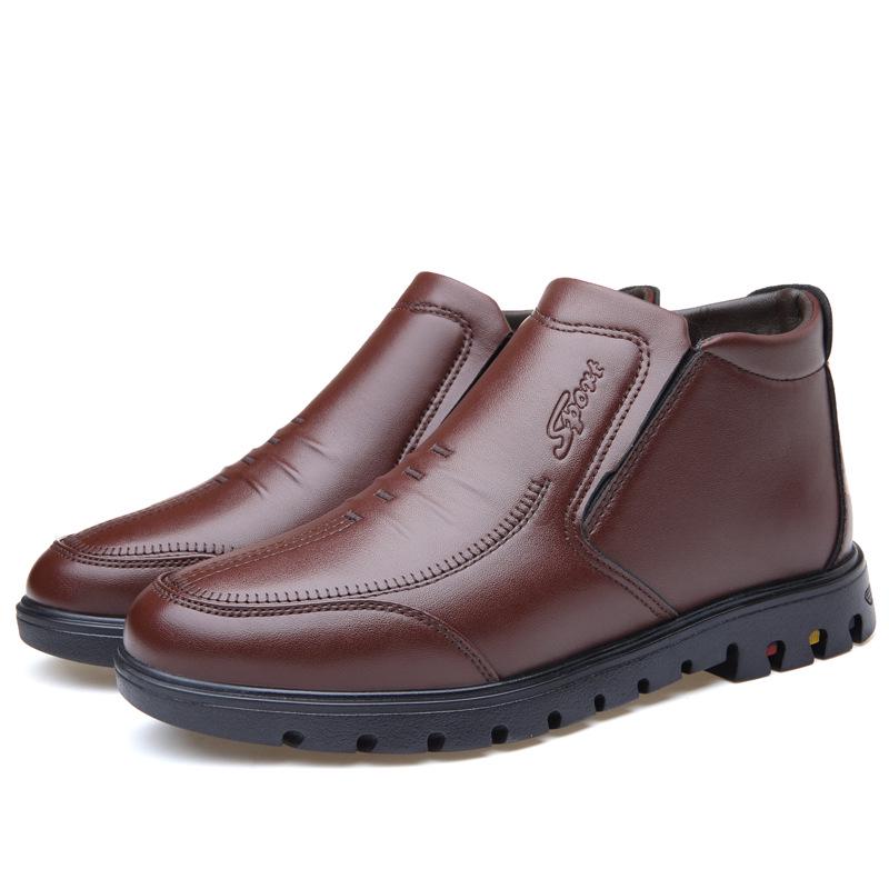 Shoes Men Winter Boots Business Genuine Leather Ankle High-top Cotton Man Snow Boots With Full Fur lining for father tyh6