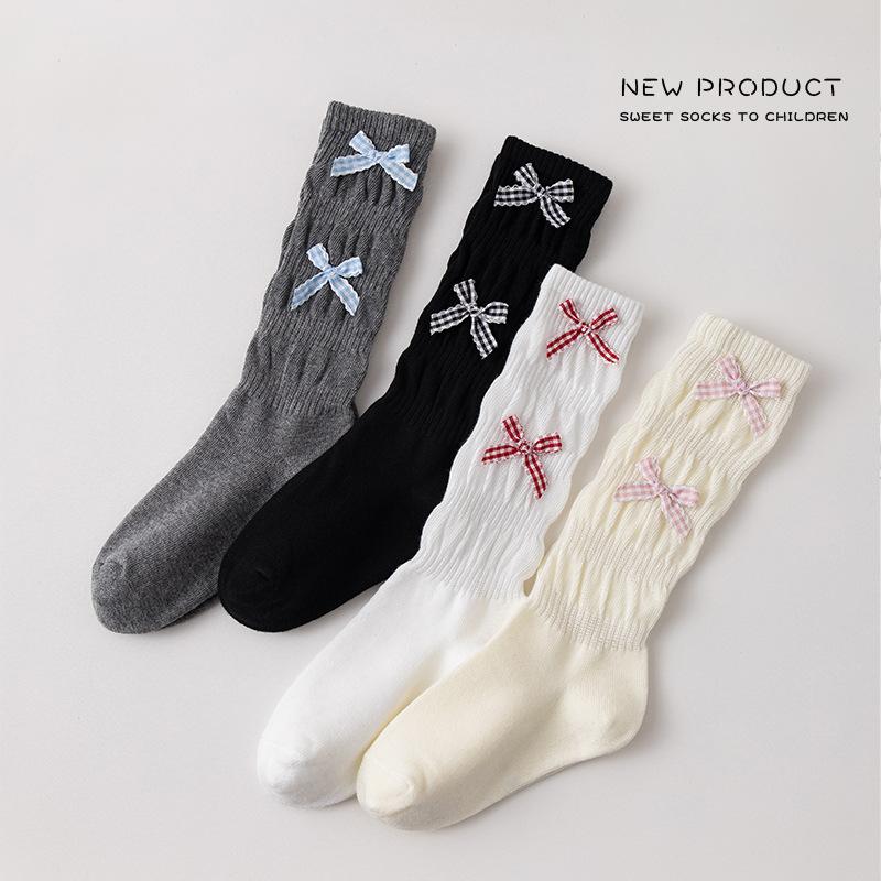 Girls Plaid Bow Knee High Socks 1-12 Years Old Princess JK Uniform Match Cotton Mid Tube Socks For Kids