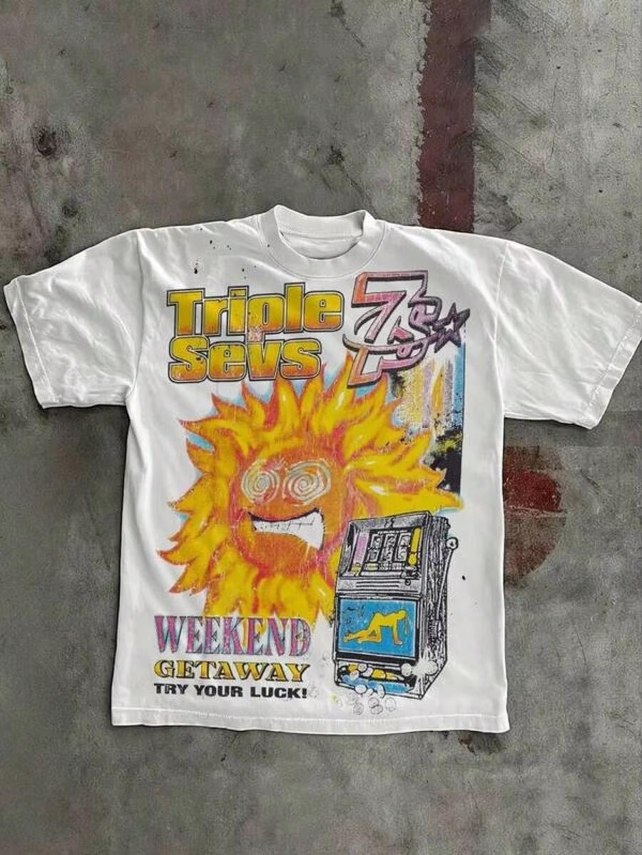 T Shirt Print GraphicCotton Tees Size Plus Cartoon Round Neck Short Sleeve Unisex Casual Round Neck XL