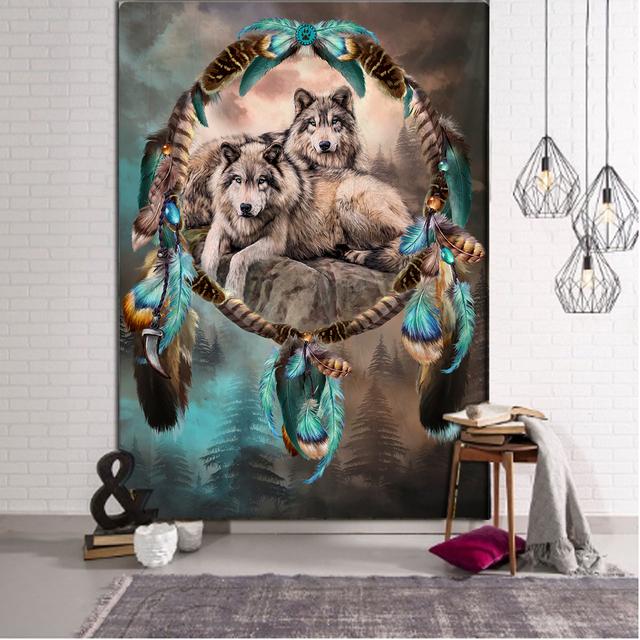 Fantasy Wolf Tapestry Wall Hanging Animal Aesthetic Room Decoration Bohemian Psychedelic Mandala Home Dormitory Wall Decoration