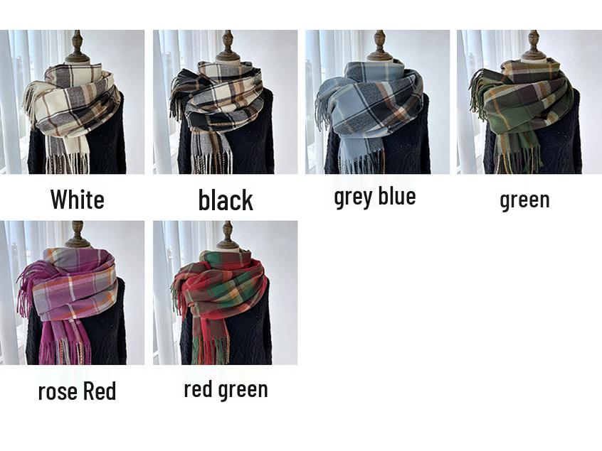 Korean-Style Plaid Scarf for Women, Autumn/Winter 2023; Versatile, Warm Tassel Shawl.