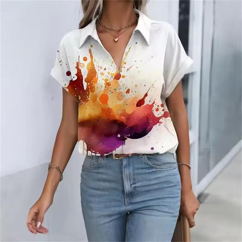Summer Women's Shirt 3D Printed Hawaiian Shirts Button Up Beach Vacation Shirts Short Sleeve Shirt Casual Lapel Blouse For Women