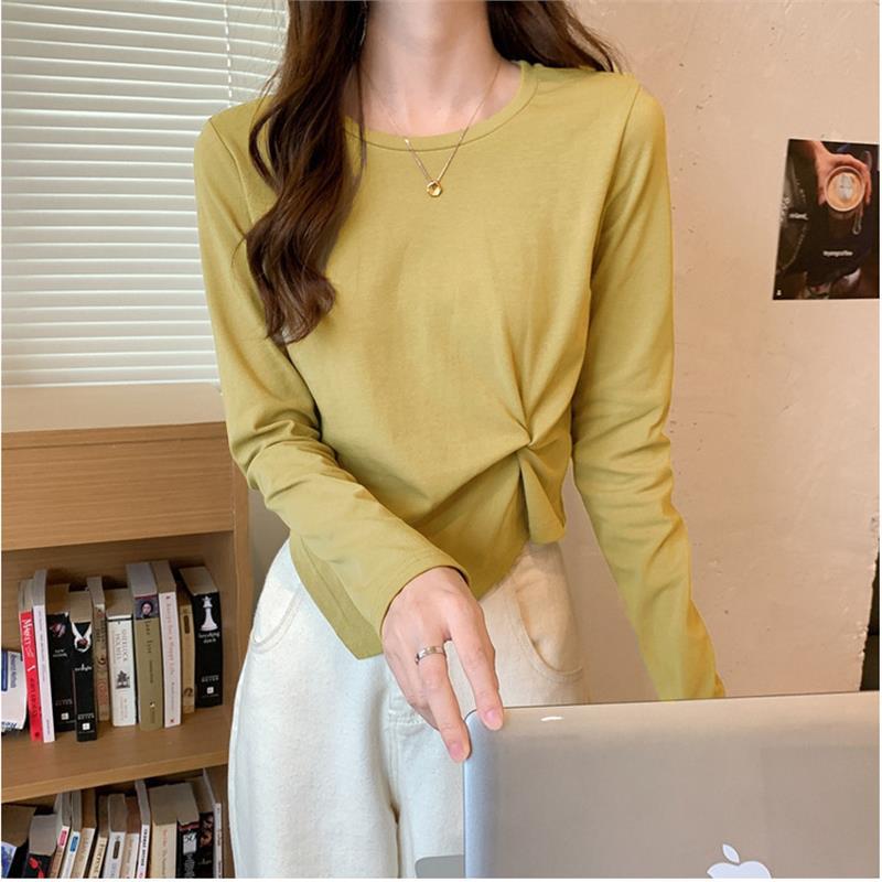 Korean Style Irregular Long-Sleeve T-Shirt for Women - 2025 Spring/Autumn
