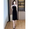 New Chinese Style Cheongsam, Small Disc Button Dress, Summer New Splicing Temperament Meat-covering Short-sleeved Skirt