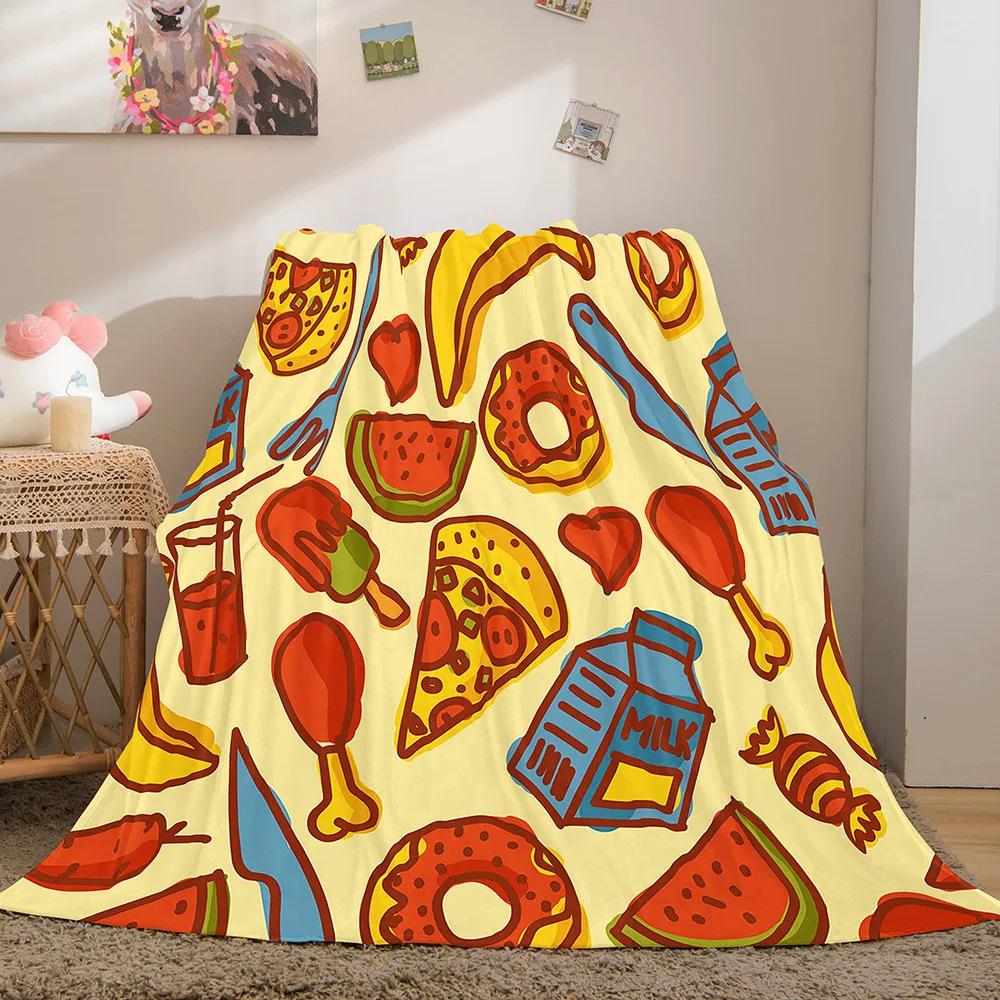 Cartoon-shaped food burger Printed Blanket for Sofa Travel Camping Living Room Office Conditioning Blanket for All Seasons Gifts