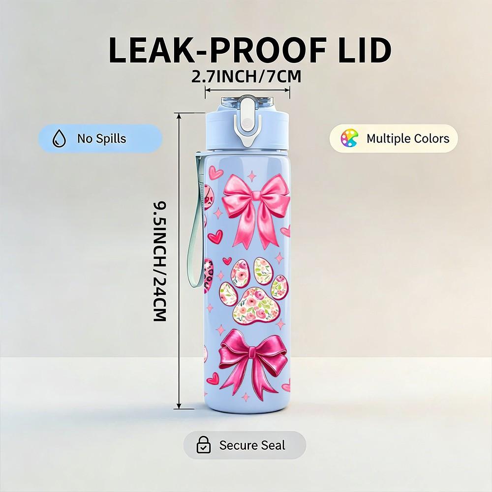 1PC Pink Cherry Blossom Flower Pattern Art 750ml Color Plastic Sports Water Bottle Leakproof Flip Straw Lid Suitable for Sports Office Home Use