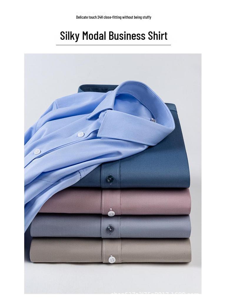 Modal Men's Iron-Free Green Long Sleeve Casual Business Shirt