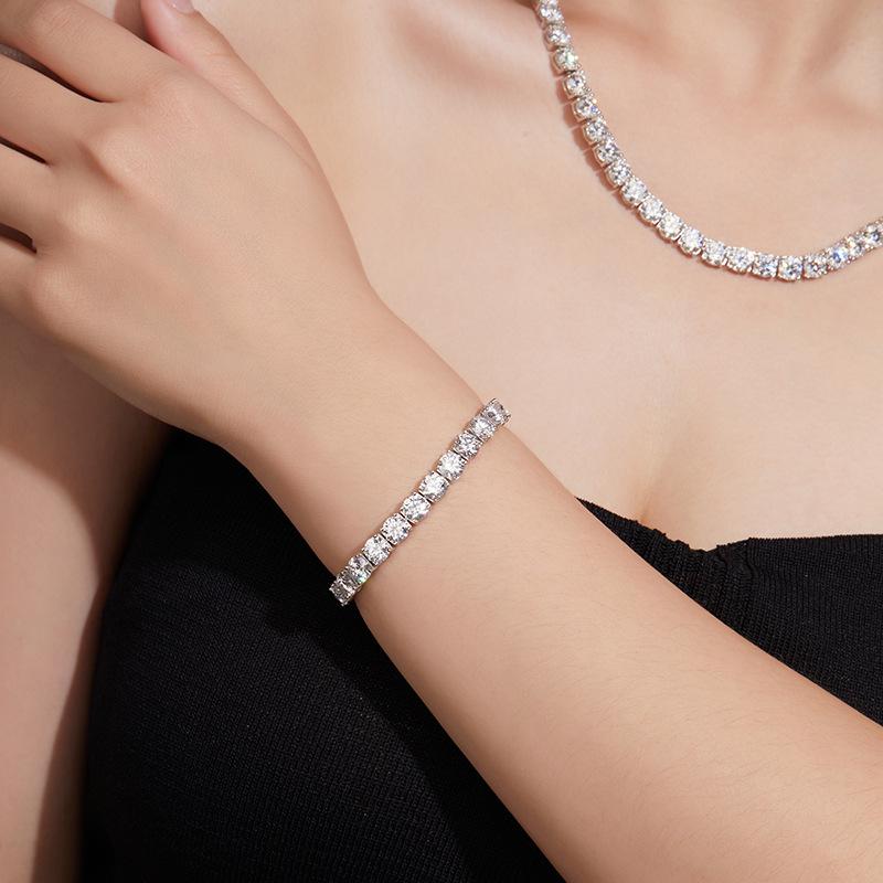 2mm D VVS1 Moissanite Tennis Bracelet Original S925 Silver Plated White Gold with GRA Necklace for Women Man