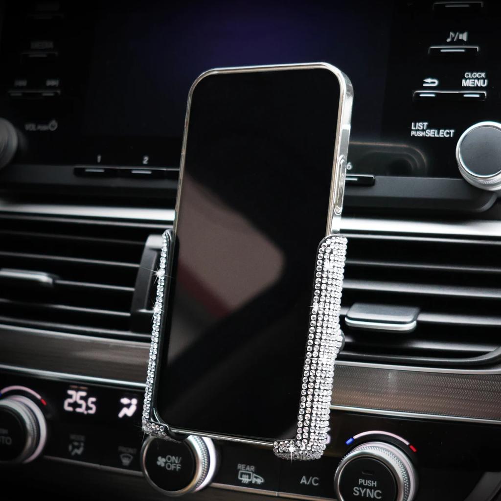 1 Stück Neuer Glitzernder Imitationsdiamant Auto Handyhalter Stilvoll & Niedlich Dual-Funktions Lüftungsschlitzhalterung 360° Drehbarer Autoständer für Dam