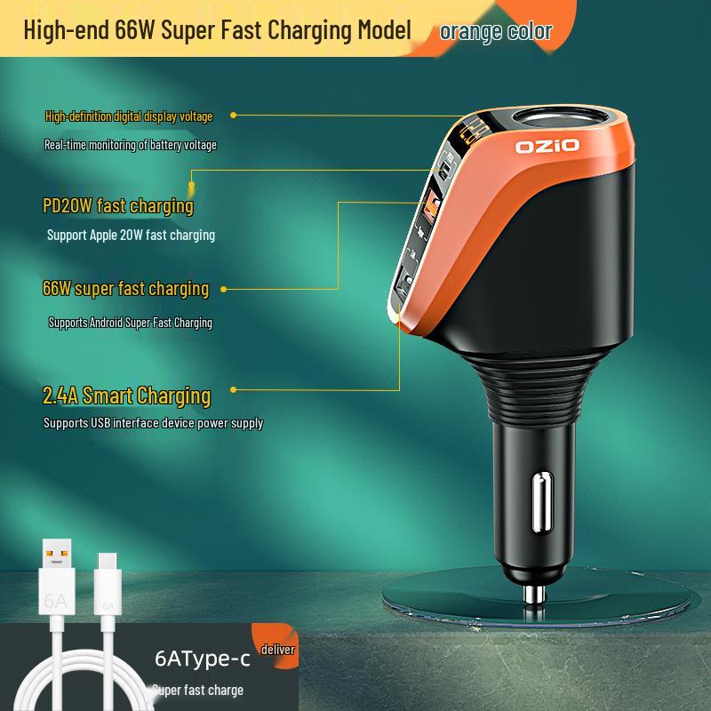 Fast Charging Car Cigarette Lighter Adapter: 1-to-3 Converter with 2 USB Ports