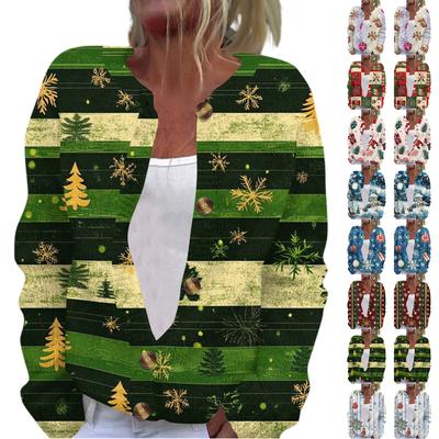 Women's Fashion Printed Long Sleeve Knitted Cardigan Button Down Jacket