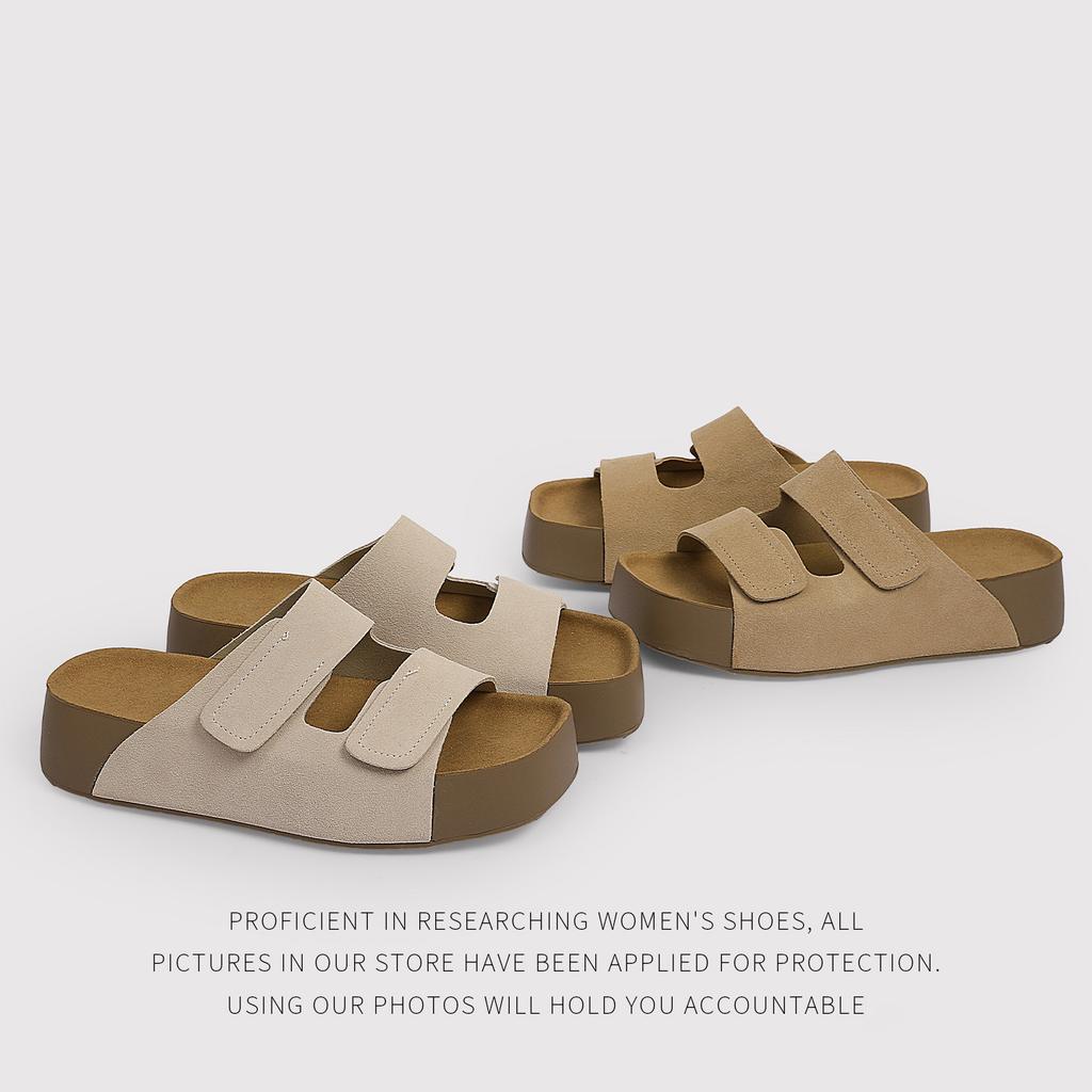 Spring And Summer Matte Soft Surface Velcro Cork Platform One Word Birkenstocks Summer New Beach Sandals 26