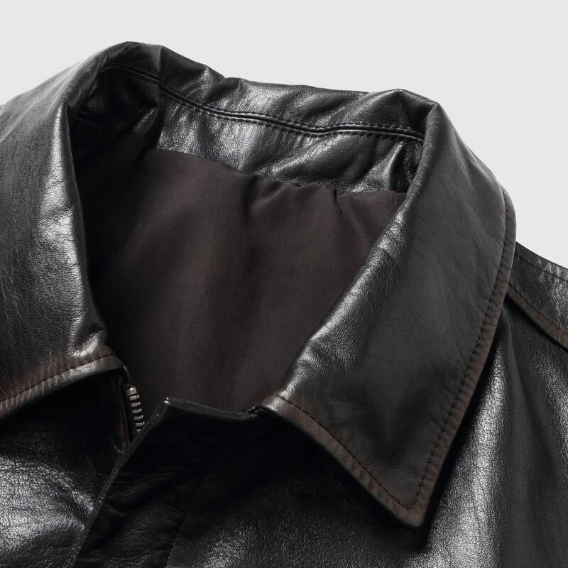 FIRS Men's Top Layer Cowhide Leather Lapel Jacket
