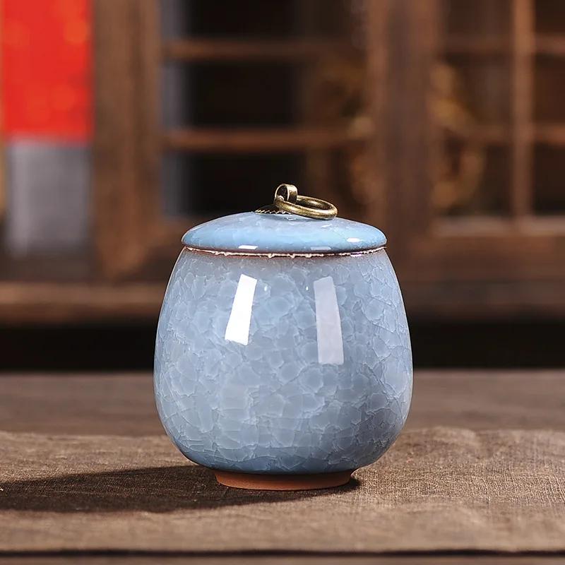 Cracked Ceramic Tea Caddies Coffee Canister Household Portable Travel Mini Porcelain Sealed Moisture-proof Storage Jar Home Deco