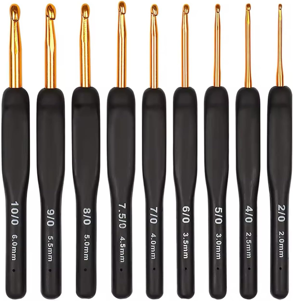 Ergonomic crochet set, suitable for beginners, 9 hooks (black)