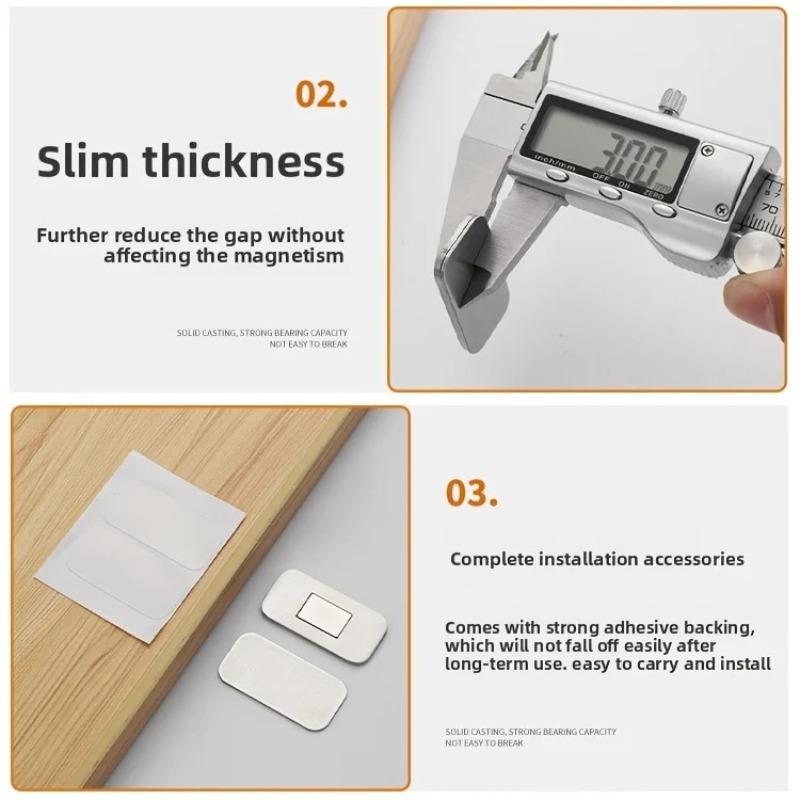20Pcs/10Sets Ultra-Thin Magnetic Cabinet Catch, No-Drill Adhesive Mount for Kitchen Wardrobe Drawer, Strong Hold Rustproof