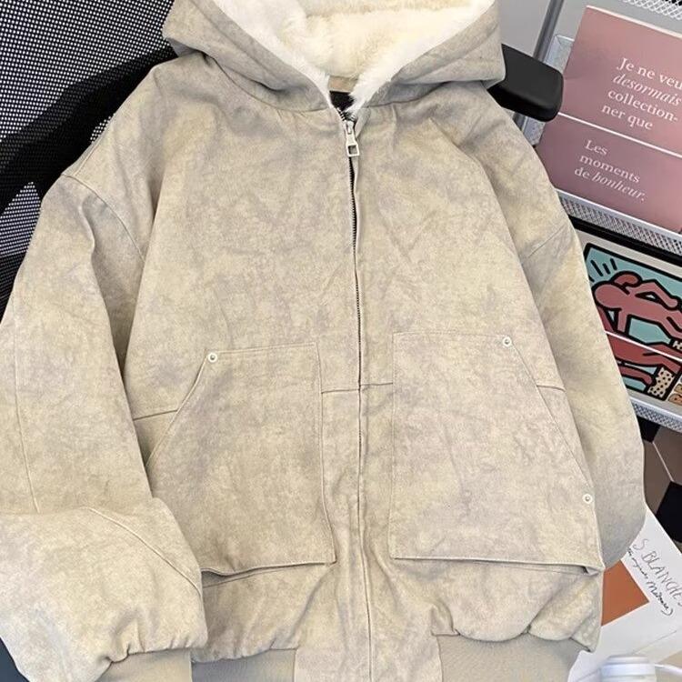 Unisex American Trendy Heavyweight Velvet Hooded Cardigan Jacket
