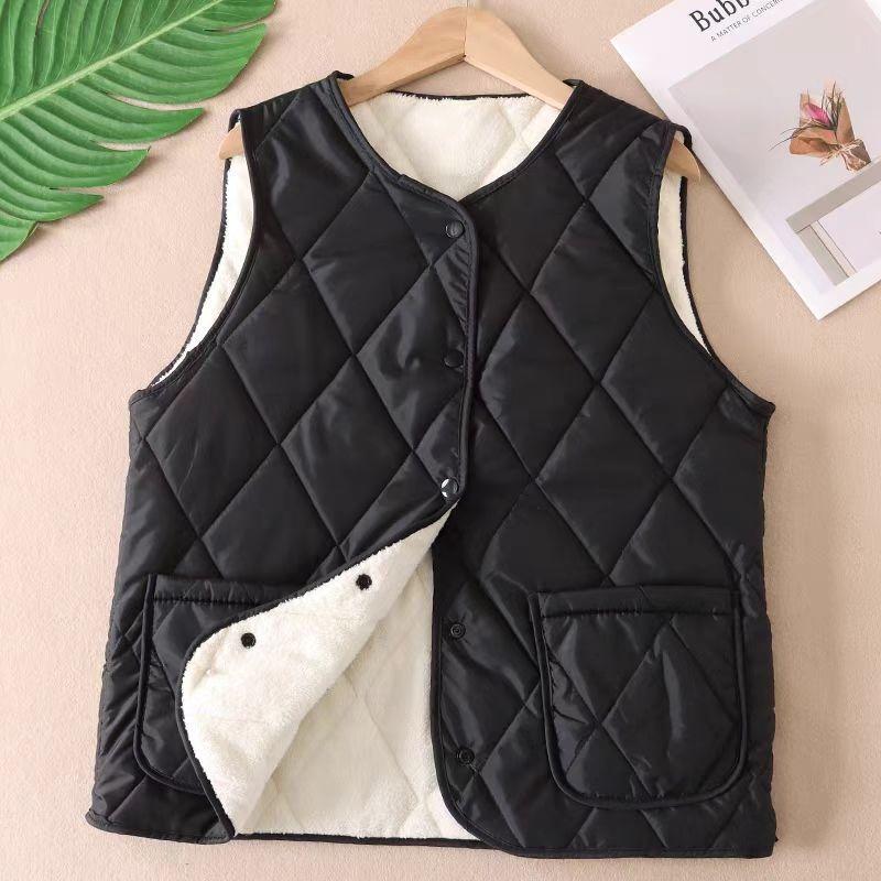 Women's Vest Warm Inside New Textured Solid Color Large Size Down Cotton Vest Medium Mother Light Vest