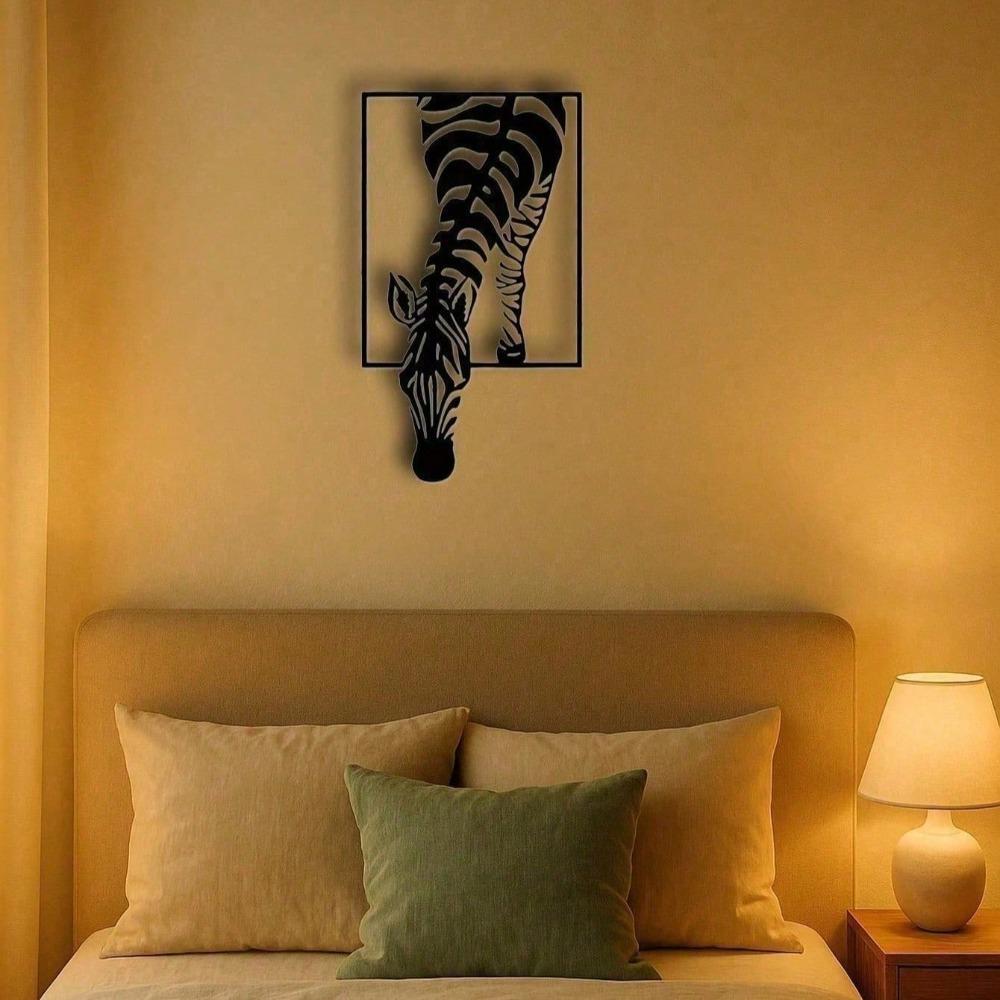 Modern Metal Zebra Wall Decor Black White Animal Print Art