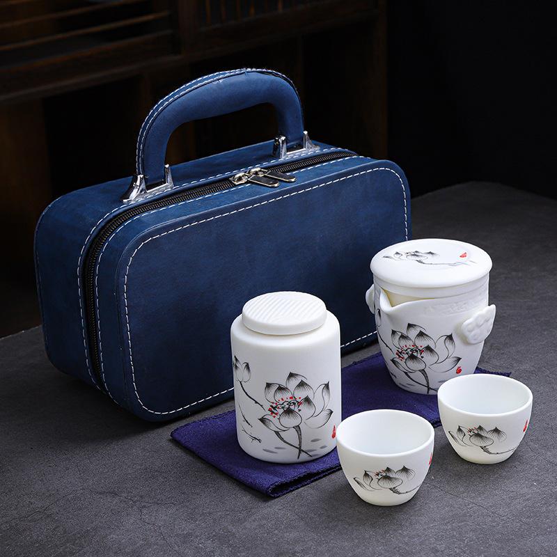 Ceramic Express Cup, Vegetarian Suet Jade Porcelain, Portable Travel Tea Set, Business Mid-Autumn Festival Gifts